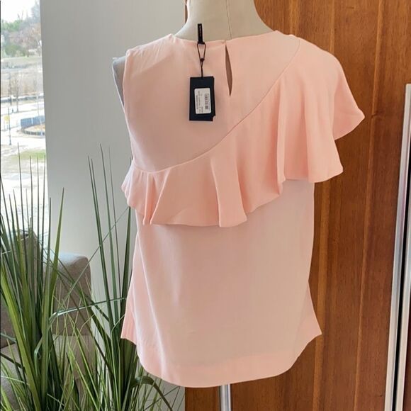 Maje Lorena Asymmetric Ruffle Crepe Top Peach M - Picture 4 of 15